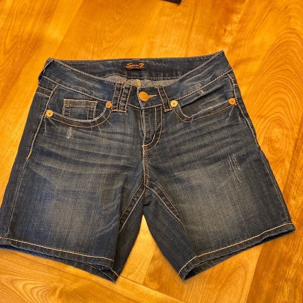 Seven7 Dark Blue Denim Shorts Bermuda